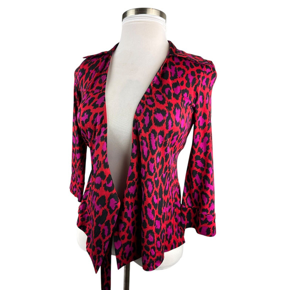 Diane Von Furstenberg Vintage Jill Top Silk Wrap Leopard Print Blouse Size 8 - Picture 3 of 15